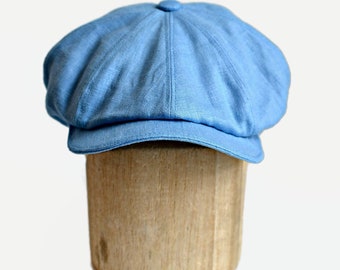 Men's Linen Newsboy Hat - Men's Newsboy Cap - Blue Linen Cap - Newsboy Cap - Men's Linen Cap