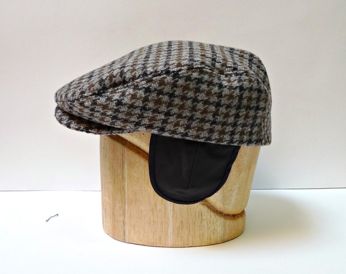 Men's Driving Cap in Gray Houndstooth Wool With Ear Flaps Etsy