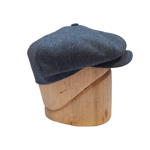 Men's Newsboy Hat in Vintage Blue and shops White Wool - Size 23