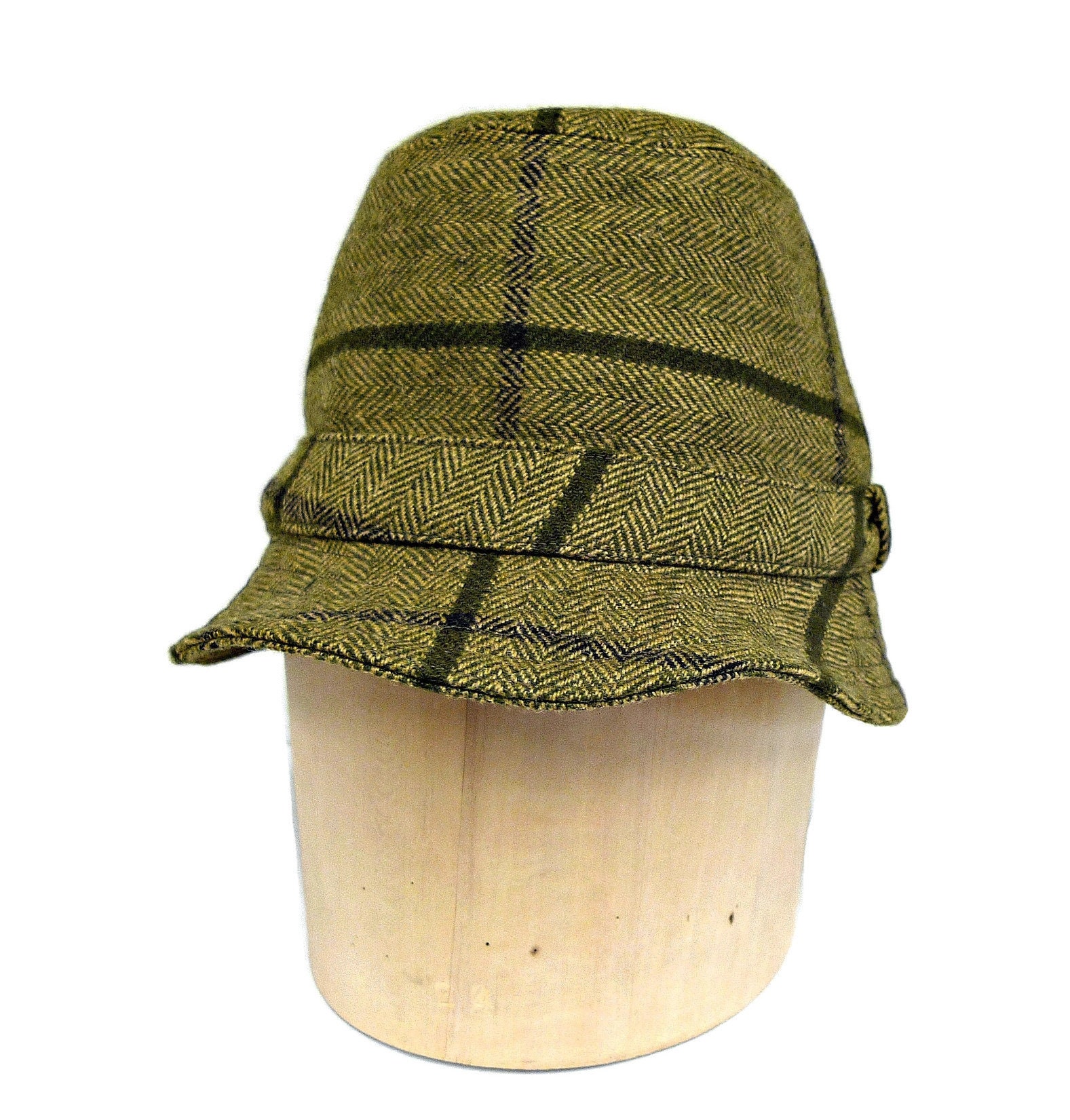 Vintage Olive Herringbone Wool Bucket 