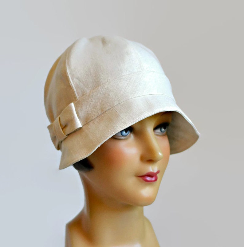 Women's Cloche Hat in Cream Linen With Bow 1920s Cloche Etsy