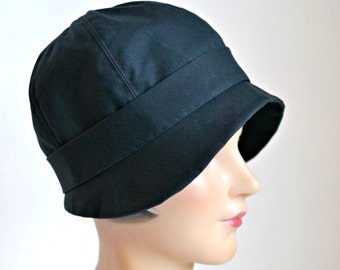 Women's Rain Hat - Women's Black Rain Hat - Rain Cloche - Waxed Canvas Cloche