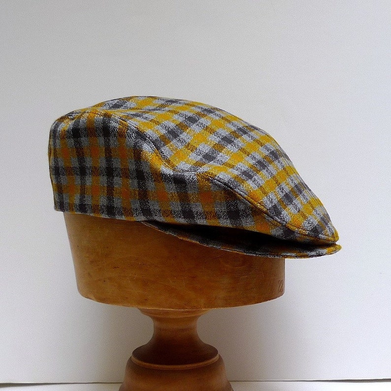 Men's Driving Cap in Mustard and Gray Plaid Vintage Wool | Etsy