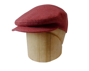 Men's Driving Cap in Salmon and Gray Wool - Men's Wool Flat Cap - Size 23 1/2" - Ready to Ship
