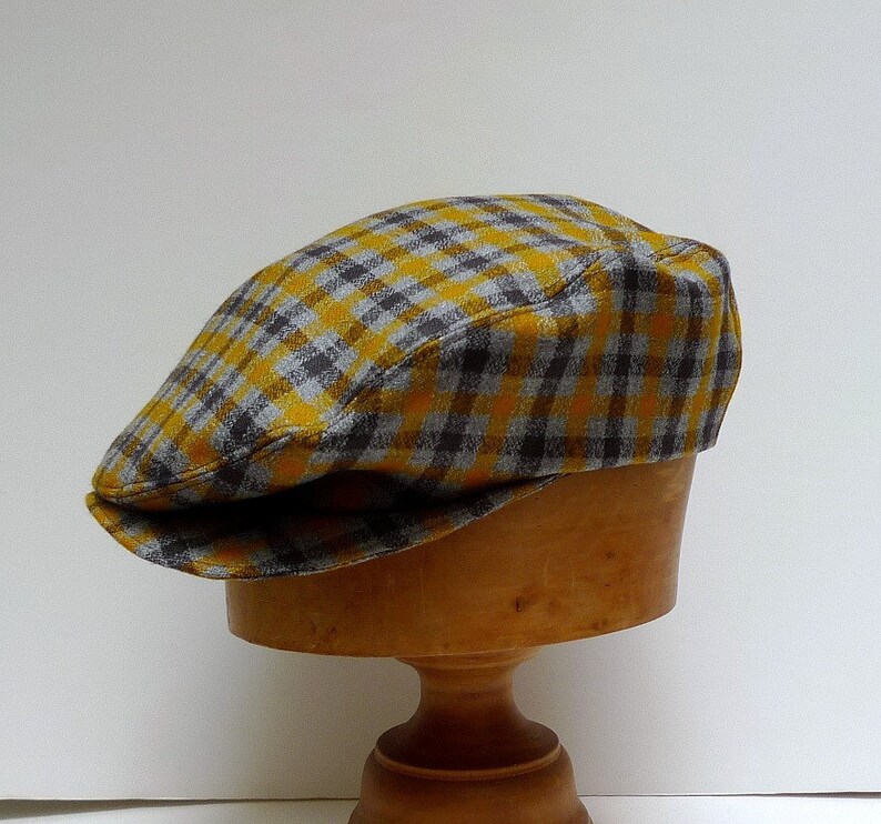 Men's Driving Cap in Mustard and Gray Plaid Vintage Wool | Etsy