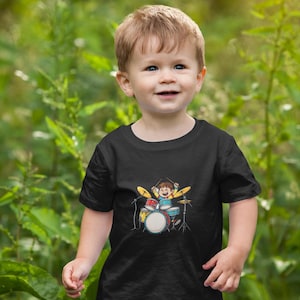 Drummer Kid Infant Tee, Cartoon Toddler Shirt, Musical Baby Clothing, Music Lover Gift, Band Theme Apparel