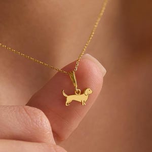 14K Echtgold Dackel Halskette • Winziger Dackel Anhänger • Massiv Gold Weiner Hund Anhänger, Zierliches Gedenkschmuck Geschenk für Hundemama