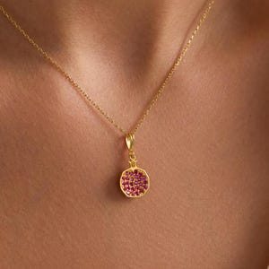14K Solid Gold Pomegranate Necklace • Red Pomegranate Pendant Necklace • Birthday Gift Jewelry for Mom • Spiritual Fruit Charm Necklace