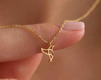 Dainty Hummingbird Necklace Gold • Hummingbird Gift for Women • 14K Solid Gold Summer Jewelry • Birthday Gift for Mom • Humming Bird Pendant