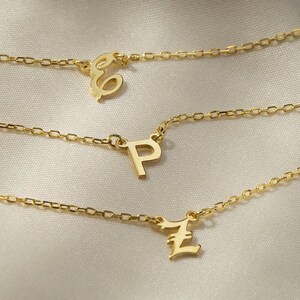 14K Solid Gold Initial Necklace, Real Gold Tiny Letter Necklace, Personalized Birthday Gift for Her, Custom Real Gold Jewelry for Women