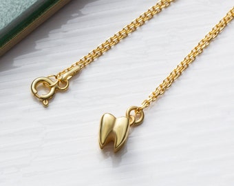 14K solid Gold Zahn Halskette, kleiner Zahn Anhänger, Schmuck für Zahnarzt, 3d Zahn Anhänger Halskette, Geburtstagsgeschenk für Zahnarzt Frauen