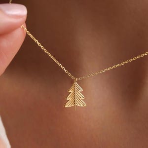 14K Gold Pine Tree Necklace • Solid Gold Pine Tree Necklace • Cute Winter Jewelry for Women • Birthday Gift for Daughter