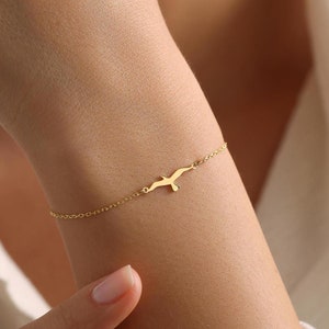 Dainty 14K Gold Seagull Bracelet • Soar Bird Charm Bracelet For Women • Gift for Albatross Lovers • Solid Gold Animal Jewelry, Birthday Gift