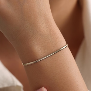 14K Gold Snake Chain Bracelet • Solid Gold Herringbone Bracelet For Women • Classy Birthday Gift • Real Gold Fine Jewelry for Daily Wear