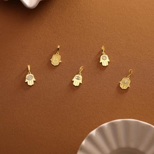 14K Gold Hamsa Pendants for Necklace • Real Solid Gold Hamsa Hand Charms • Real Gold Hand of Fatima Pendants • Handmade Jewelry Making Charm