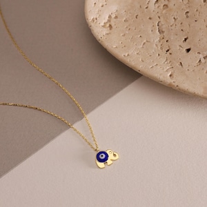 Uroczy naszyjnik ze słoniem Evil Eye Gold, 14-karatowy solidny złoty wisiorek ze słoniem z koralikiem Nazar, prezent na szczęście dla mamy, biżuteria ochronna dla kobiet