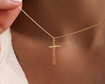 14K Solid Gold Cross Necklace for Women • 14Kt Catholic Cross Pendant • Christian Confirmation Gift, Religious Jewelry for Birthday Gift