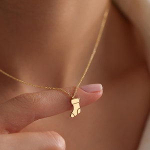 14K Gold Christmas Stocking Necklace • Solid Gold Christmas Charm Necklace • 14K Stocking Pendant, Secret Santa Gift for Women, Xmas Gift