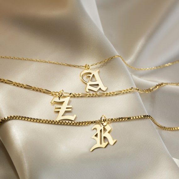 Gothic Style Gothic Letter Initial Necklace English Letter Pendant