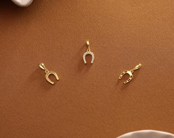 14K Gold Hufeisen Anhänger für Halskette • Minimalistische Hufeisen Anhänger für Glück • Massivgold Schmuckherstellung Charms • Winziger Hufeisen Schmuck