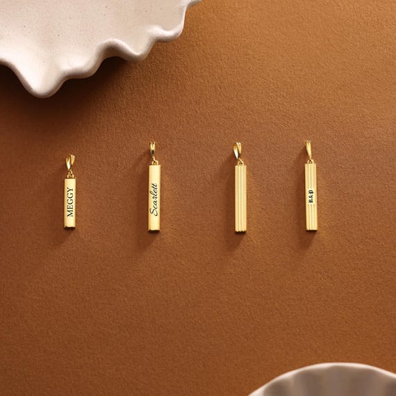 Personalized Solid Gold Bar Pendant • Customized 14K Gold Pendant for Necklace • Real Gold Name Bar • Gold Jewelry for Valentine's Day Gift