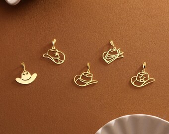 14K Solid Gold Cowboy Hat Pendants for Necklace • Real Gold Cowgirl Hat Charms • Western Inspired Jewelry Making Charms • Country Style Gift