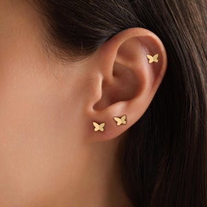 14K Gold Butterfly Stud Earrings • Dainty Flying Butterflies Earrings • Cute Mother&#39;s Day Gift for Mom • Solid Gold Animal Jewelry for Women