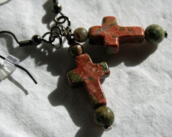 Unakite Cross earrings