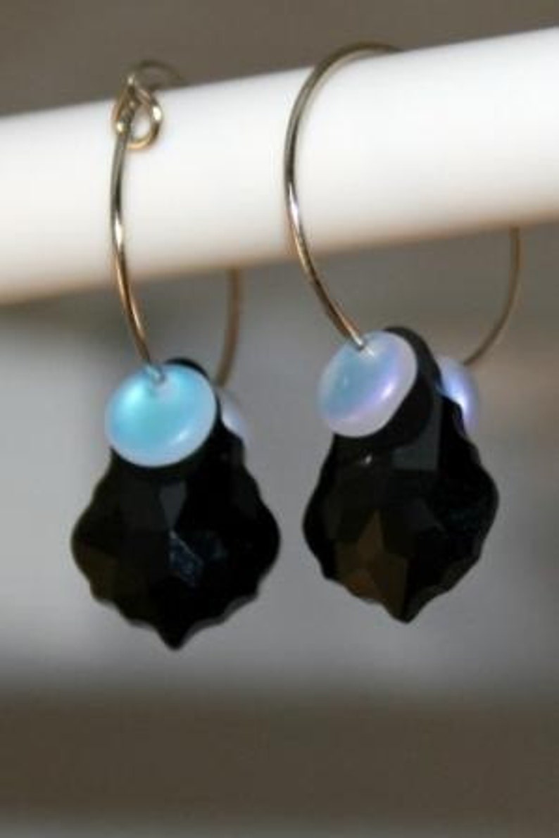 Baroque Black Crystal Hooped earrings image 5