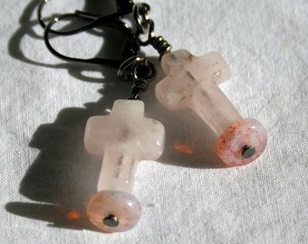 Rose Quartz Cross earrings