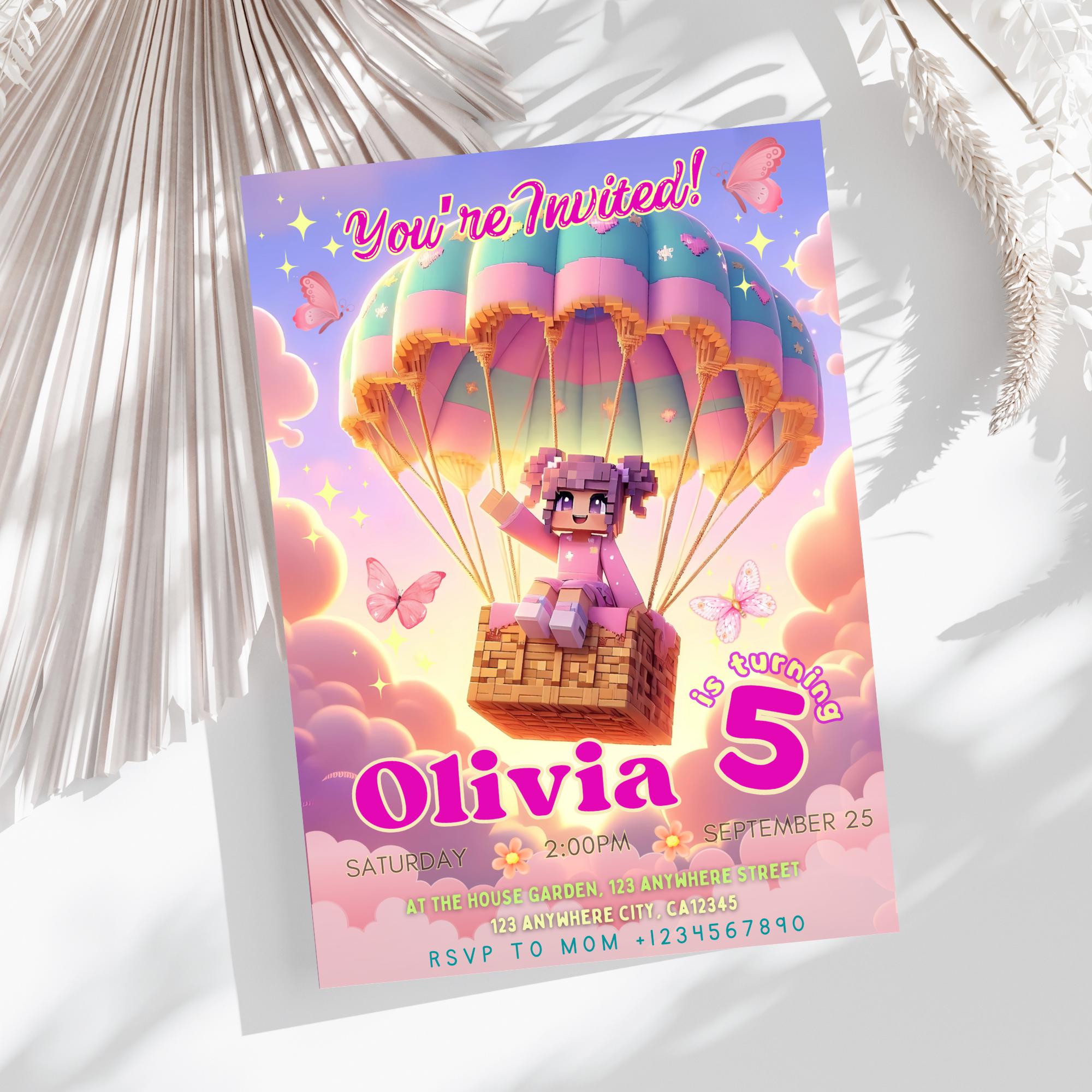 Pastel Hot Air Balloon Minecraft Invitation