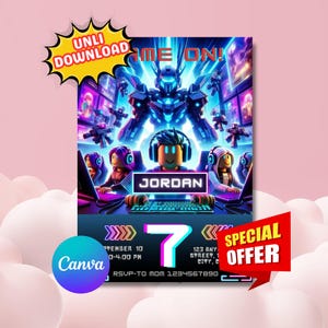 Roblox Future Birthday Invitation Template: Game Party Invite (Canva Editable)