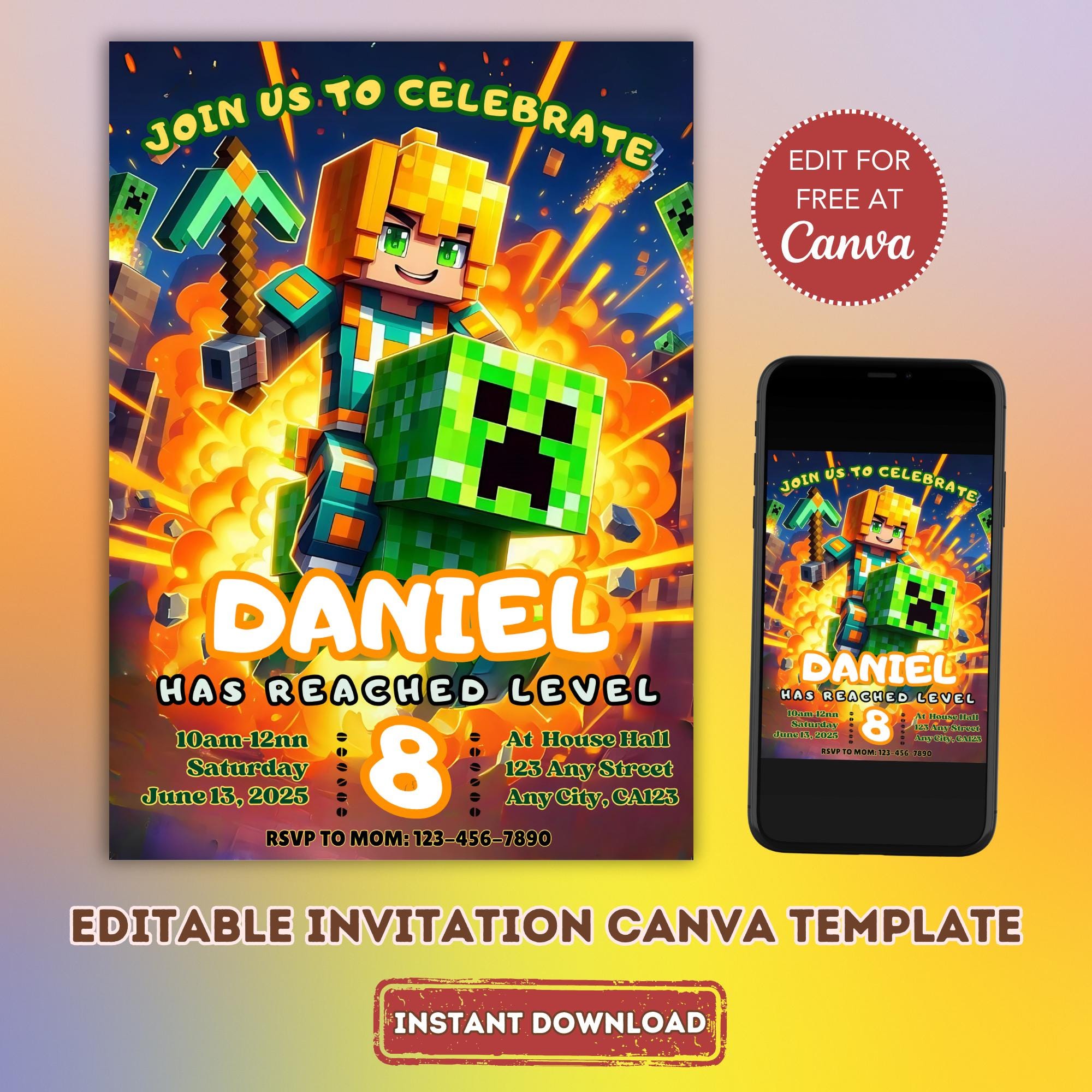 Creeper Pixel Power Invitation