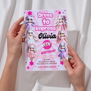 Roblox Dress to Impress Birthday Invitation: Girl Party (Canva Template)