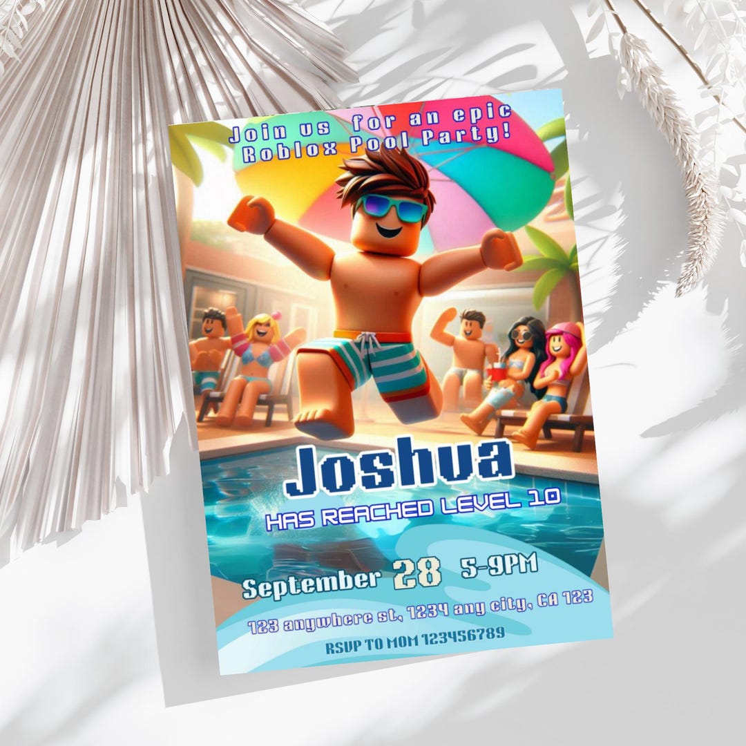 Roblox Pool Party Birthday Invitation Gamer Party Invite Roblox Boy Il 6ust 