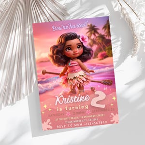 Modelo de convite de aniversário "Hei Hei Moana" | Convite para festa de aniversário tropical para qualquer idade | Convite de verão | Download instantâneo | Editável