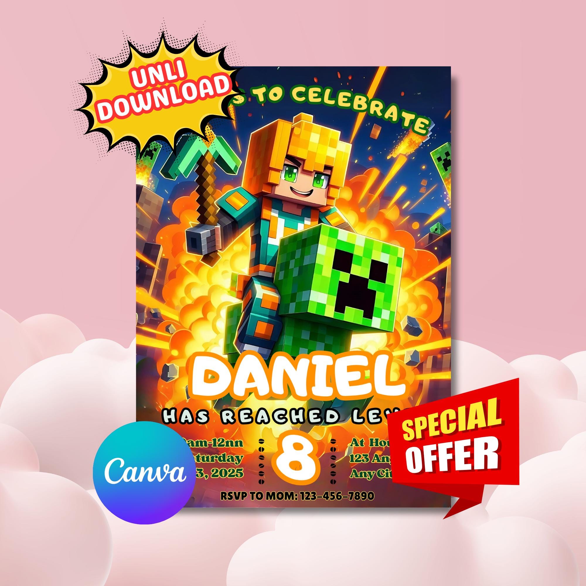 Creeper Pixel Power Invitation