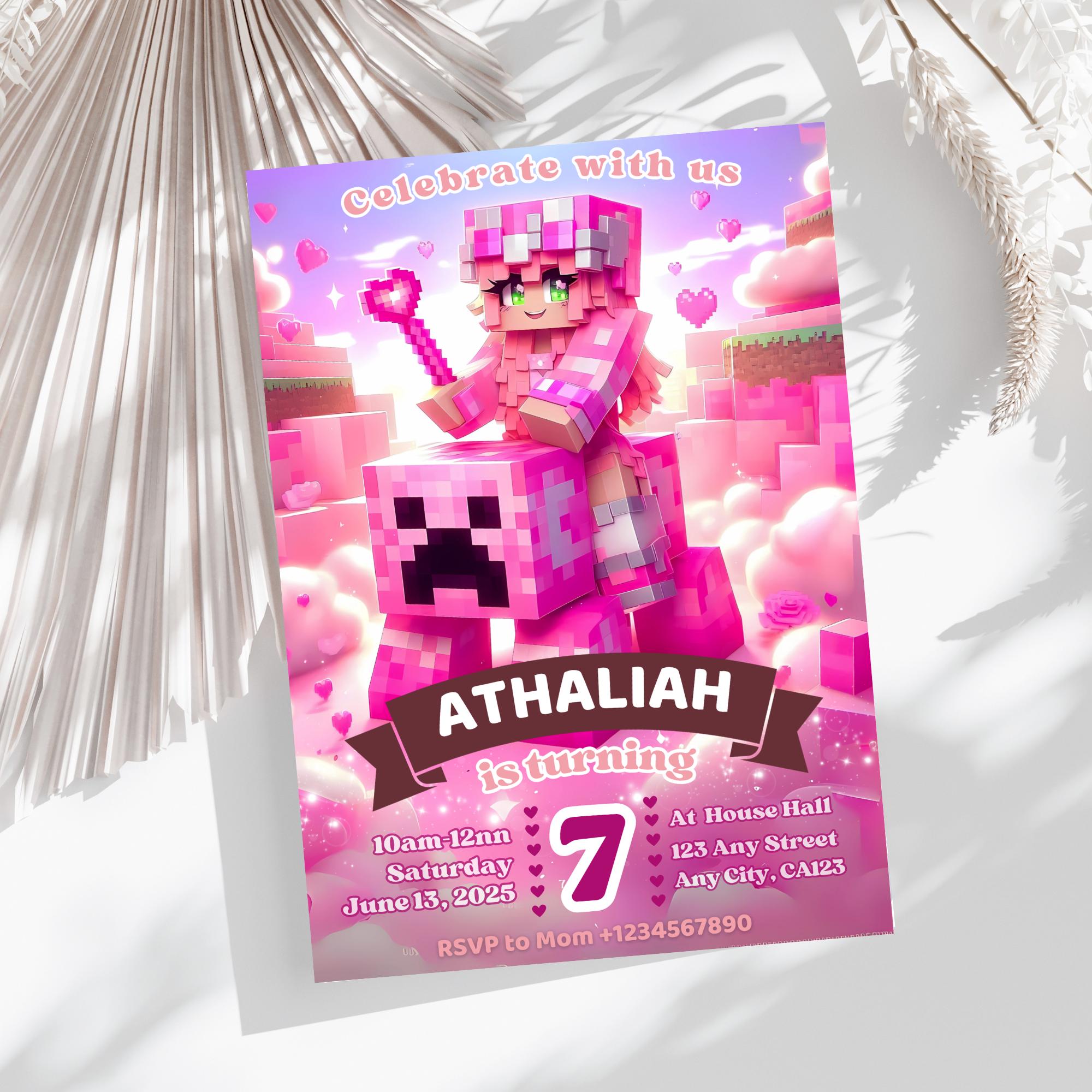 Pink Minecraft Girl Invite