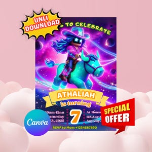 Roblox Unicorn Birthday Invitation: Editable Canva Template (Digital Download)