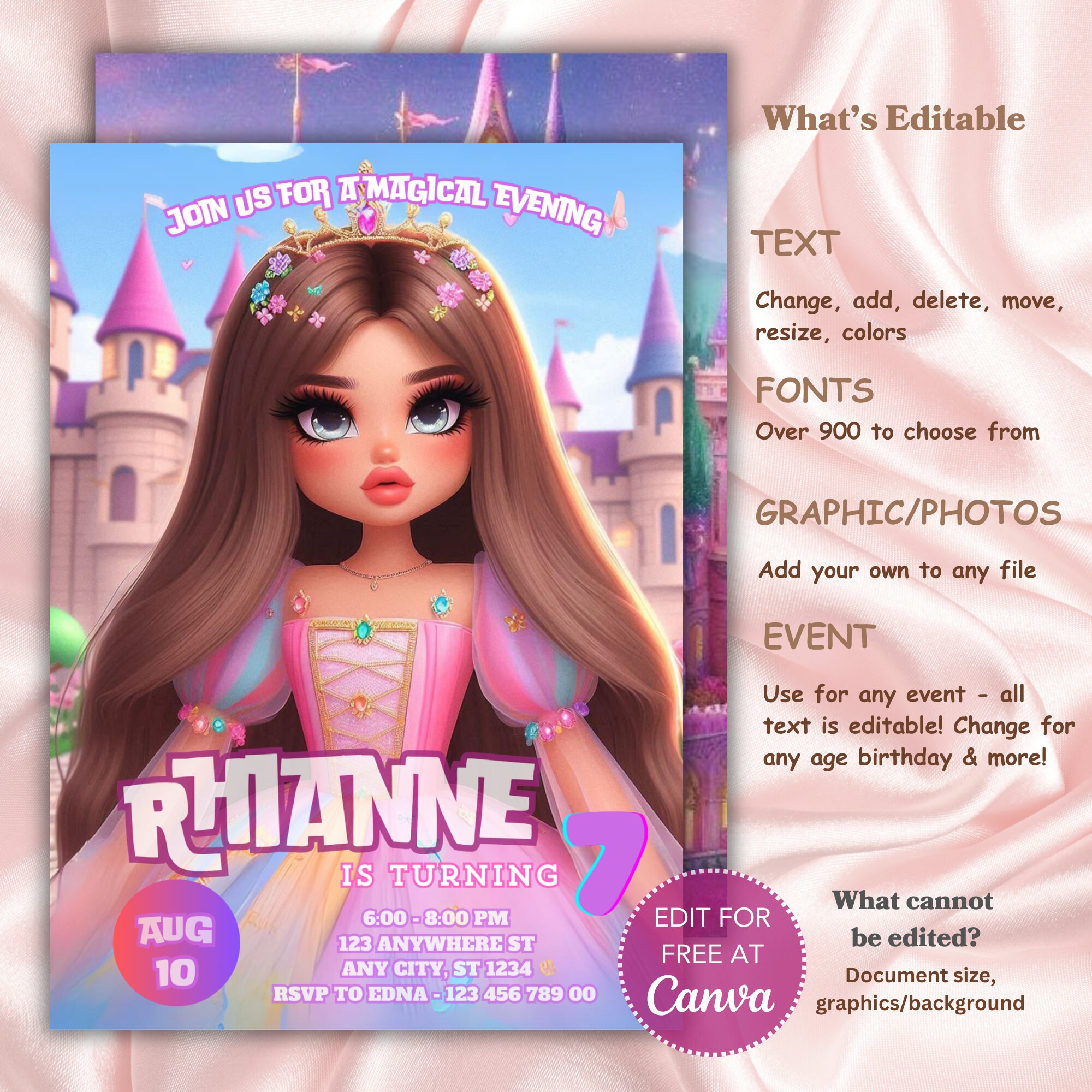 Editable Invitation Template Princess Invitation Birthday Invitation ...