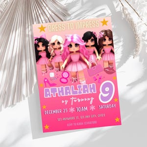 Dress to Impress Roblox Birthday Invitation: Editable Canva Template (Digital Download)