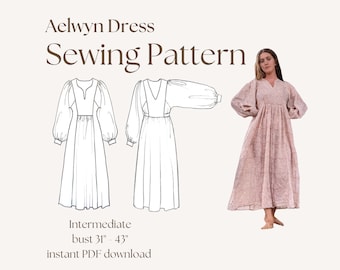 Aelwyn Dress PDF Sewing Pattern | Bust 31" - 43" | Bohemian Boho Medieval Folk Dress