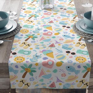 Coastal Table Runner: Pastel Beach Print, Summer Dining Decor