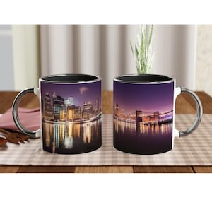 NYC Skyline Coffee Mug: New York City Night View, 11oz Ceramic