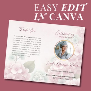 Hydrangea Funeral Program Template: Pink Memorial Brochure (Digital Download)