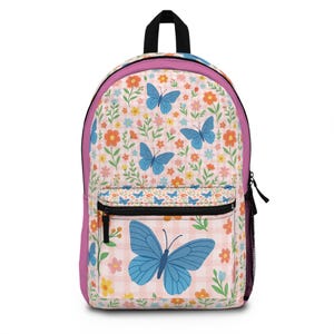 Sac à dos vichy jardin des papillons pour filles - papillon bleu et cartable rose fleuri, joli cadeau de rentrée pour les enfants, cartable pour tout-petit