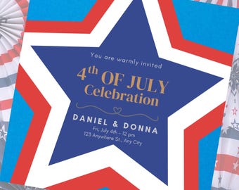 4th of July Invitation 250 America Birthday Editable Canva Patriotic Star Party Veterans Day Memorial Day Invite Template Printable Digital