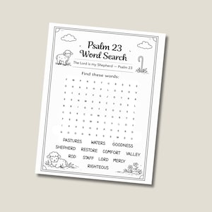 Psalm 23 word search printable worksheet for Sunday school children
