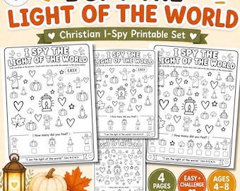 I Spy the Light of the World Printable | Christian Fall Bible Activity for Kids | Sunday School Game | John 8:12 KJV
