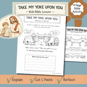 Matthew 11:28-30 Kids Activity Printable - Come to Me All Who Are Weary Bible Worksheet Sunday School Lesson Christian Homeschool PDF